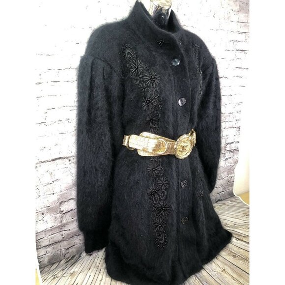 Vtg Lee Sands Embellished Angora Rabbit fur Sweater Jacket plus sz‎ one - Picture 4 of 9